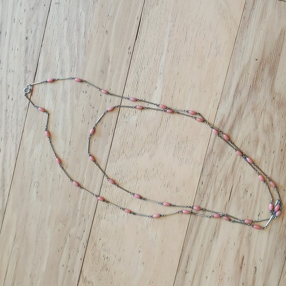 Vintage silver necklace with pink beads extra long